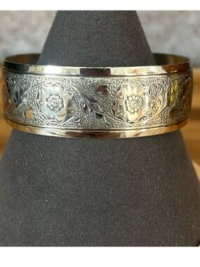 Danecraft Engraved Floral Silver Bangle Bracelet